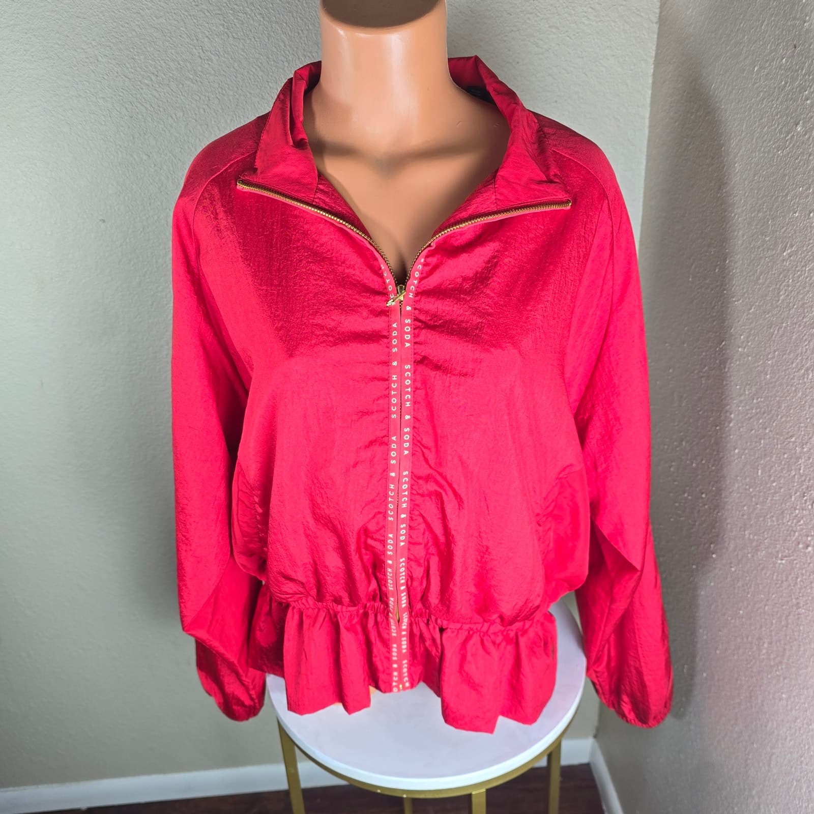 Scotch & Soda Red Peplum Zip Up Jacket New Without Tags - Red - XL - Thumbnail 2
