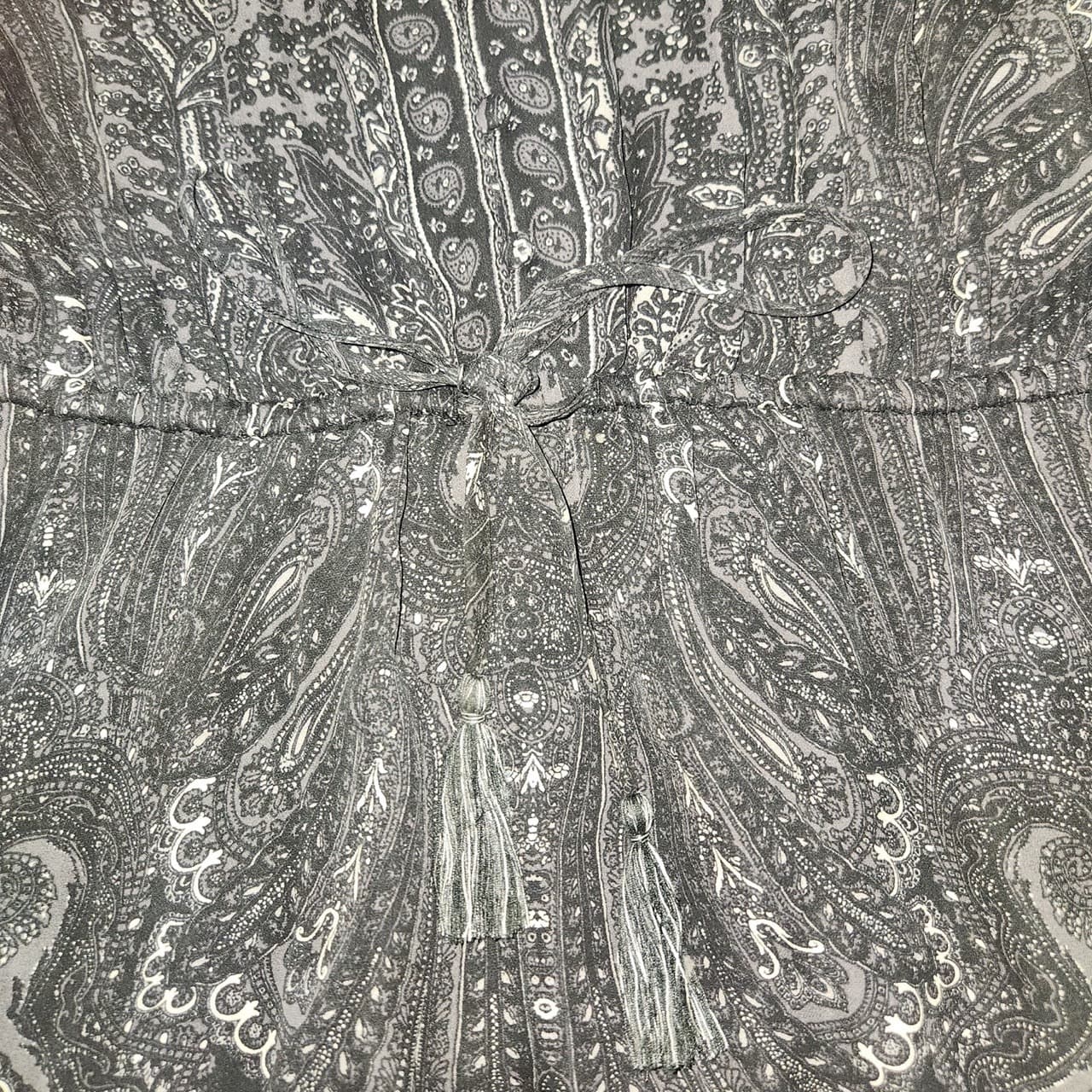 joie 100% Silk Black and White Paisley 3/4 Sleeve Drop Waist Mini Dress Medium - Thumbnail 6