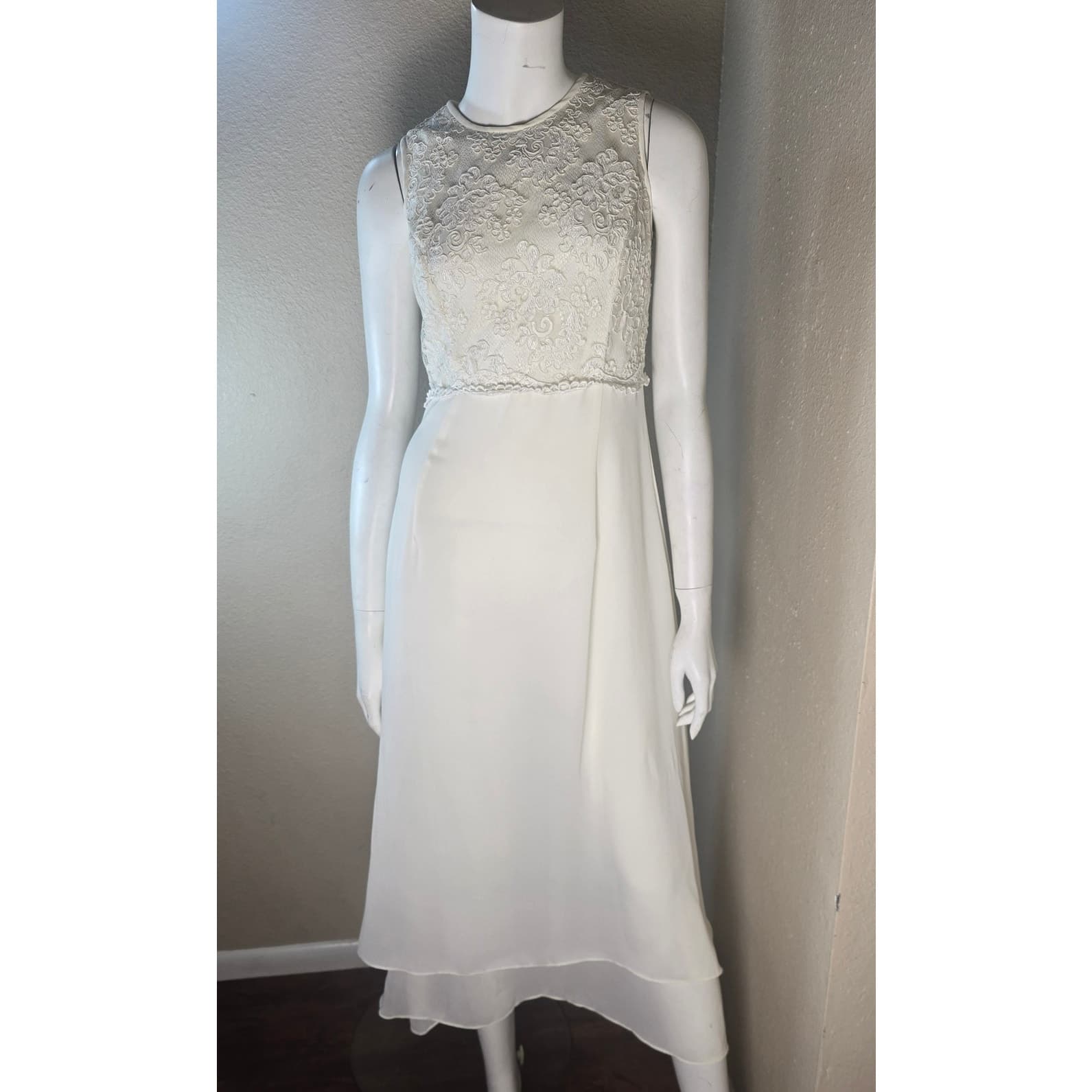 Vintage Scott McClintock White Bridal Gown Sleeveless Lace Top Chiffon Skirt - 8 - Thumbnail 3