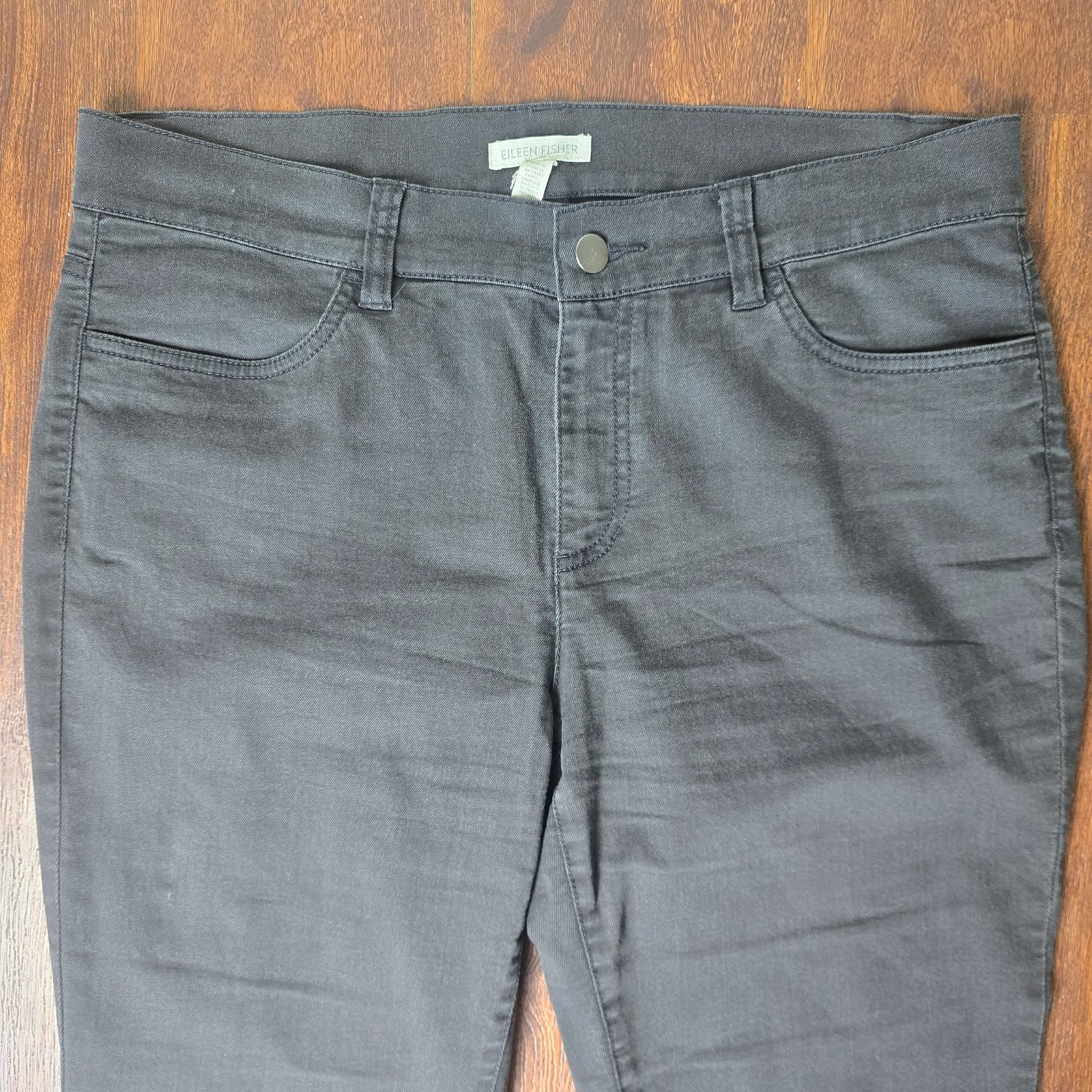 Eileen Fisher Black High-Rise Stretch Cotton Denim - Size 12 - Thumbnail 2