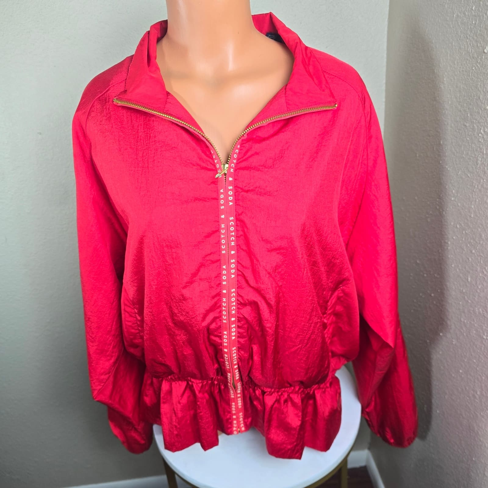 Scotch & Soda Red Peplum Zip Up Jacket New Without Tags - Red - XL - Thumbnail 3