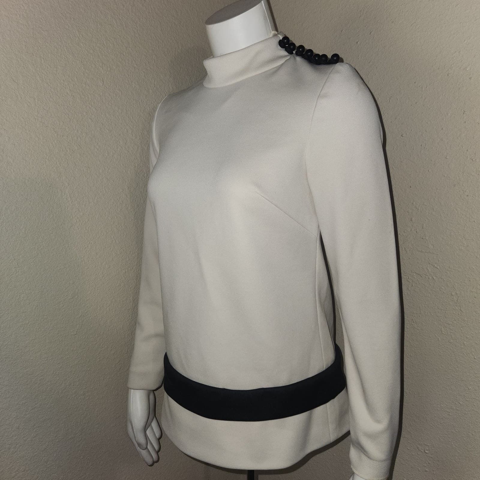 Vintage Custom Tailored 60's Nardis of Dallas Jackie Kennedy Mock Neck Blouse, M - Thumbnail 2