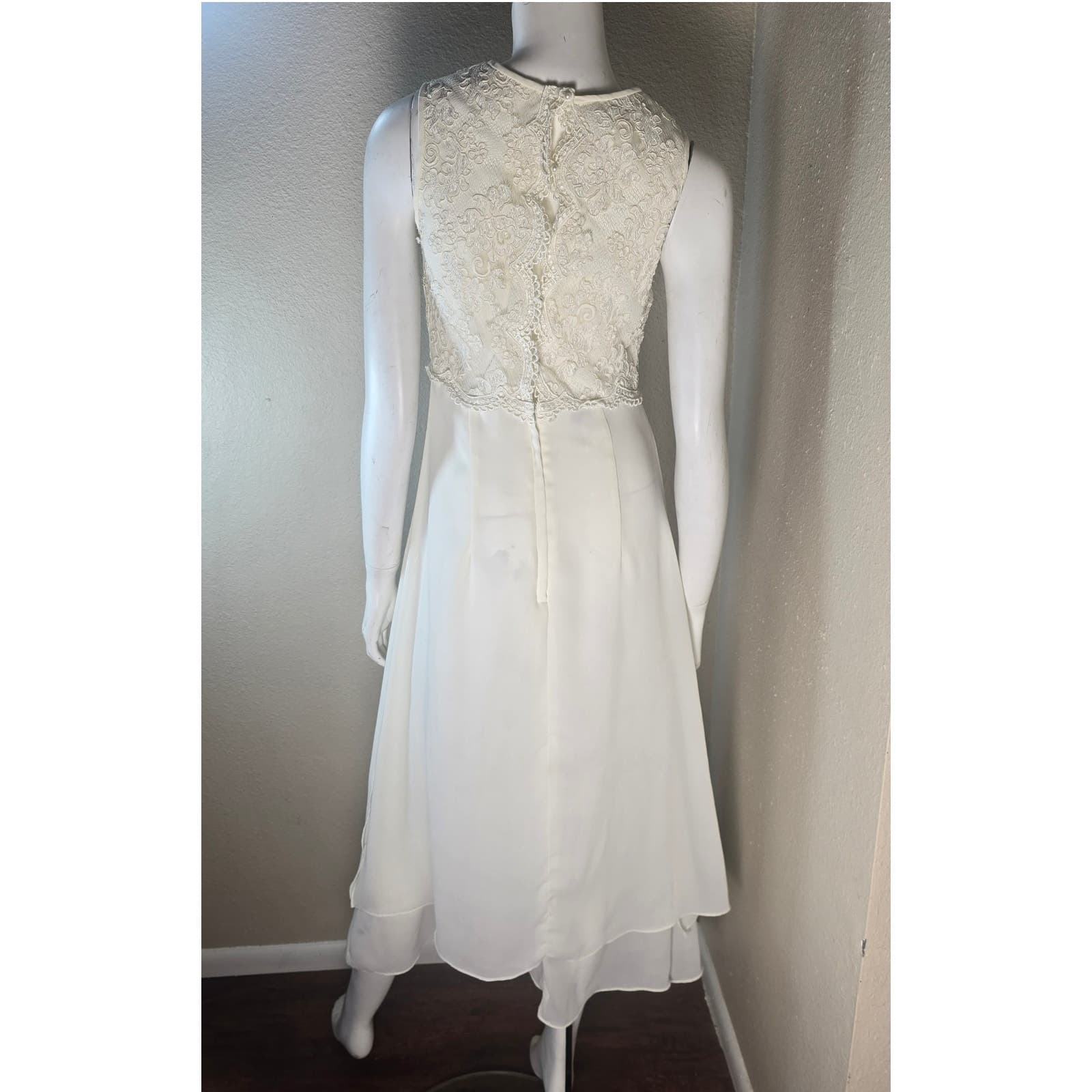 Vintage Scott McClintock White Bridal Gown Sleeveless Lace Top Chiffon Skirt - 8 - Thumbnail 5