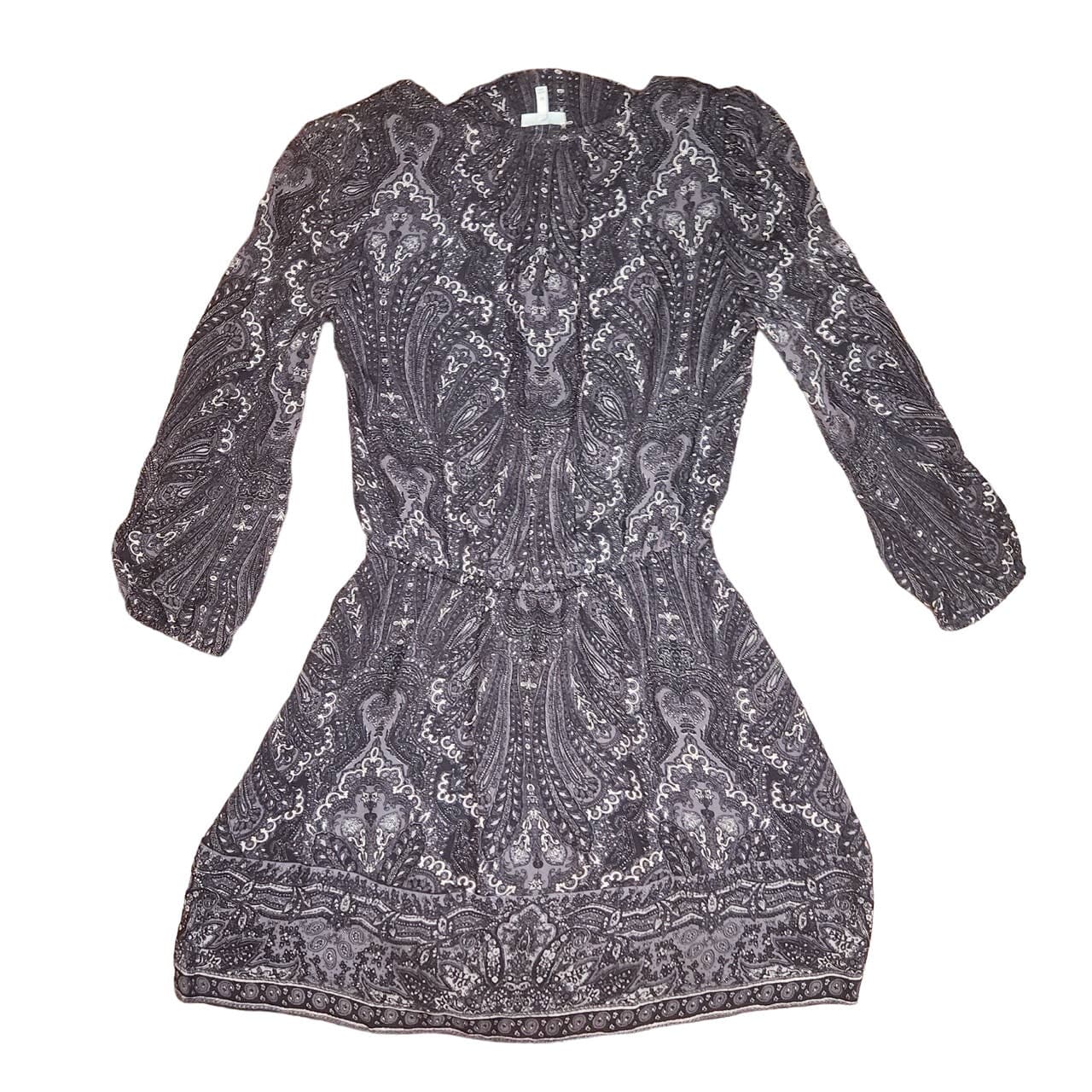 joie 100% Silk Black and White Paisley 3/4 Sleeve Drop Waist Mini Dress Medium - Thumbnail 5