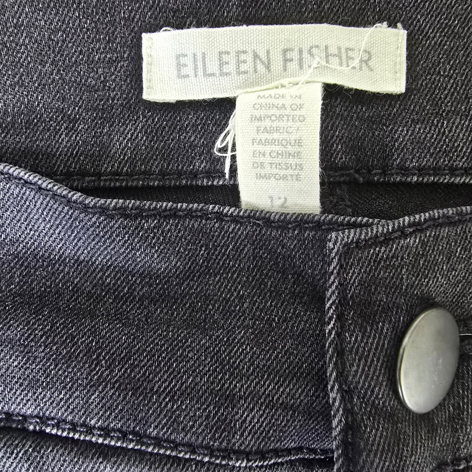 Eileen Fisher Black High-Rise Stretch Cotton Denim - Size 12 - Thumbnail 3