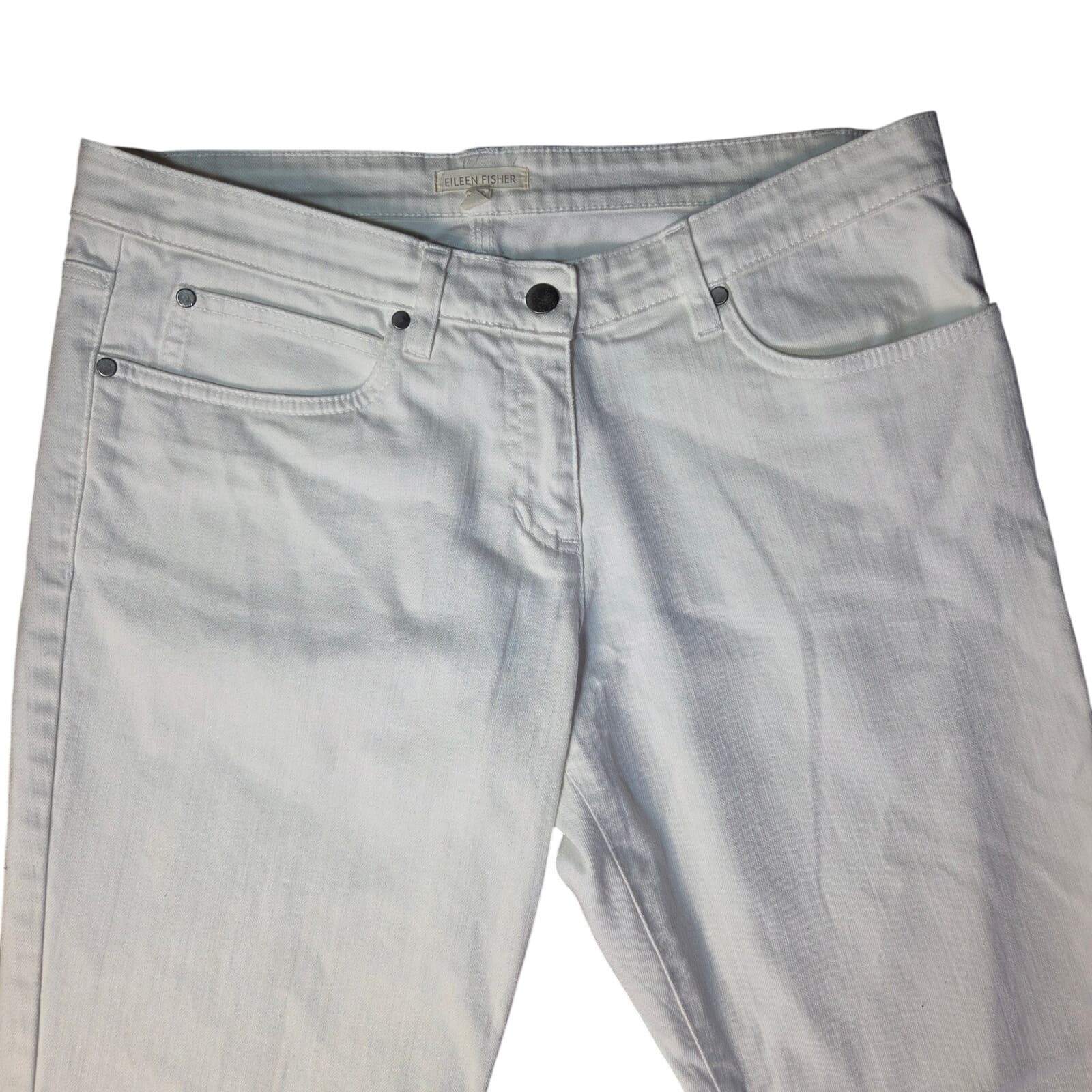 Eileen Fisher White Denim Straight Leg Jeans - Medium - Thumbnail 2