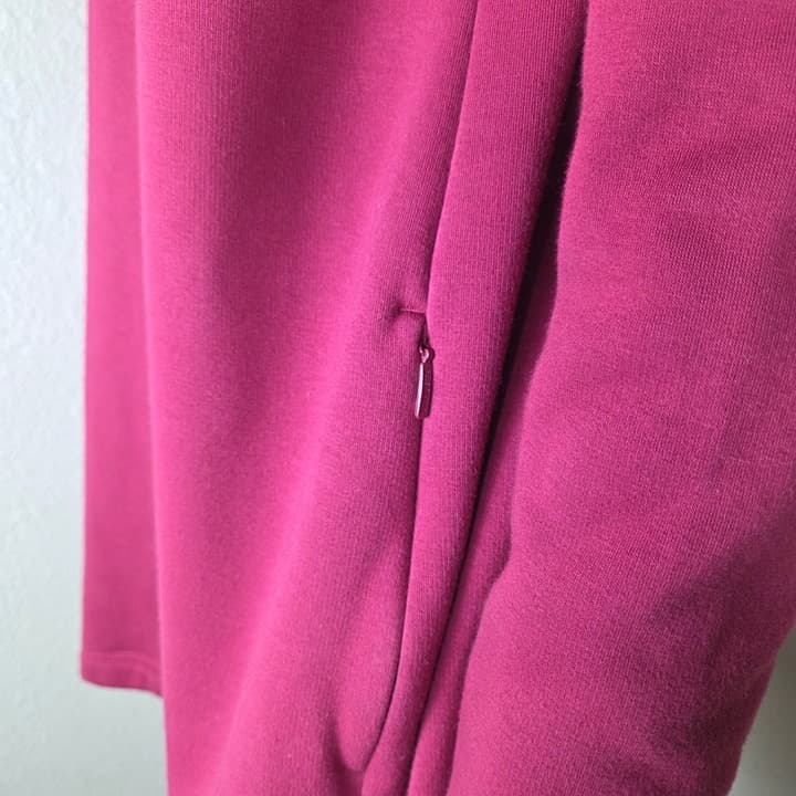 Athleta Cozy Karma Asymmetrical Zip Fleece Tunic Sweatshirt Dress - LT- Maroon - Thumbnail 9