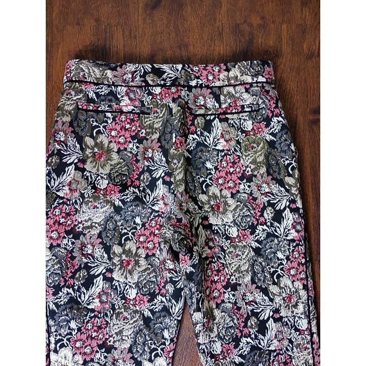 Anthropologie Maeve Jacquard Floral Metallic Slim Trousers, Size - Thumbnail 9