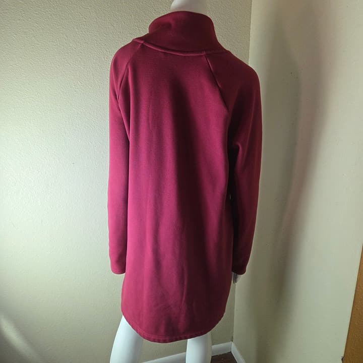 Athleta Cozy Karma Asymmetrical Zip Fleece Tunic Sweatshirt Dress - LT- Maroon - Thumbnail 10