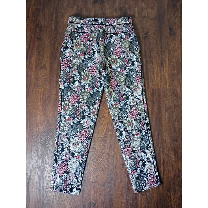 Anthropologie Maeve Jacquard Floral Metallic Slim Trousers, Size - Thumbnail 8
