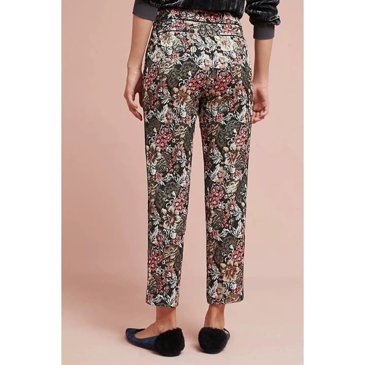Anthropologie Maeve Jacquard Floral Metallic Slim Trousers, Size - Thumbnail 3