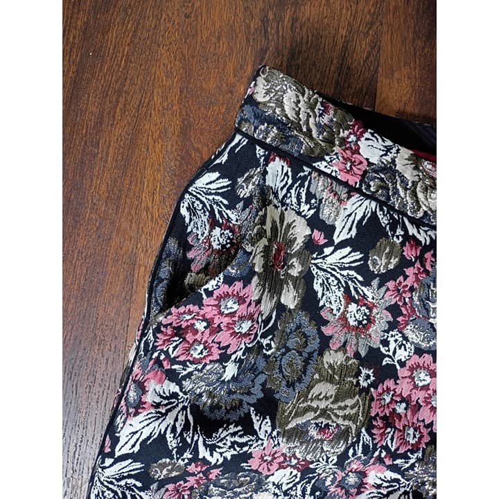 Anthropologie Maeve Jacquard Floral Metallic Slim Trousers, Size - Thumbnail 6