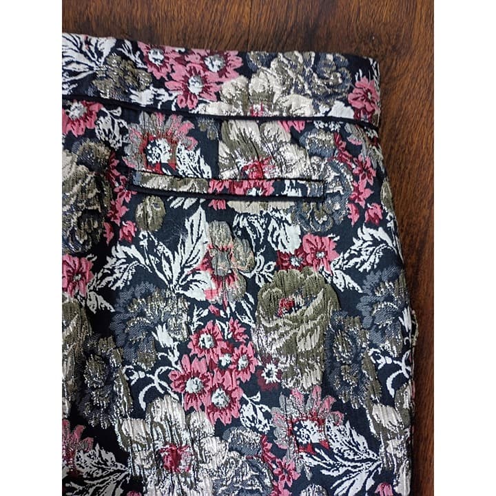 Anthropologie Maeve Jacquard Floral Metallic Slim Trousers, Size - Thumbnail 10