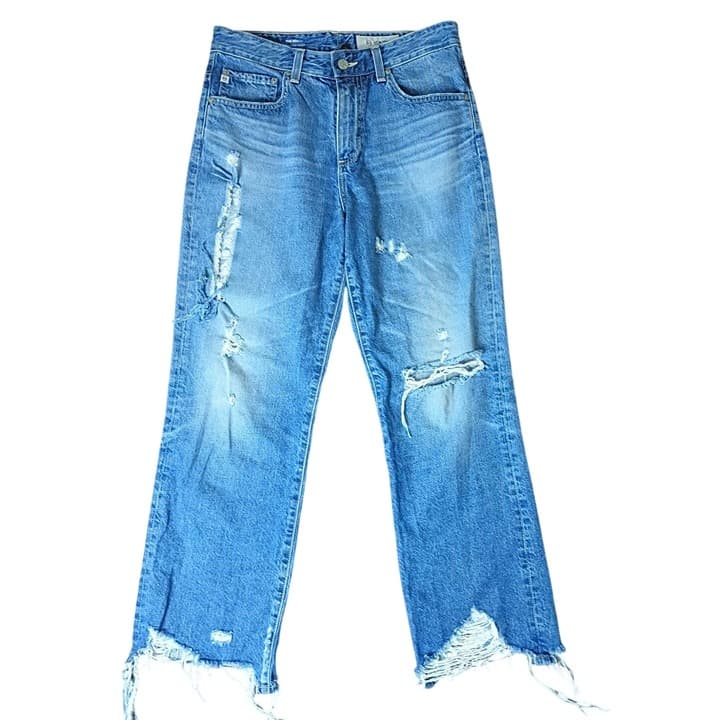 AG Jeans The Rhett High Waisted Straight Distressed Destroyed Jeans 28R - Image 1