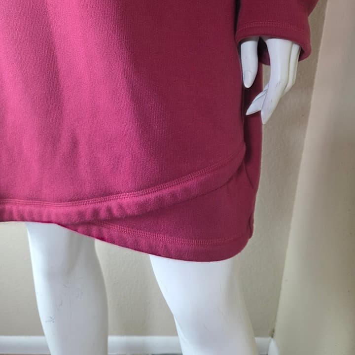 Athleta Cozy Karma Asymmetrical Zip Fleece Tunic Sweatshirt Dress - LT- Maroon - Thumbnail 8