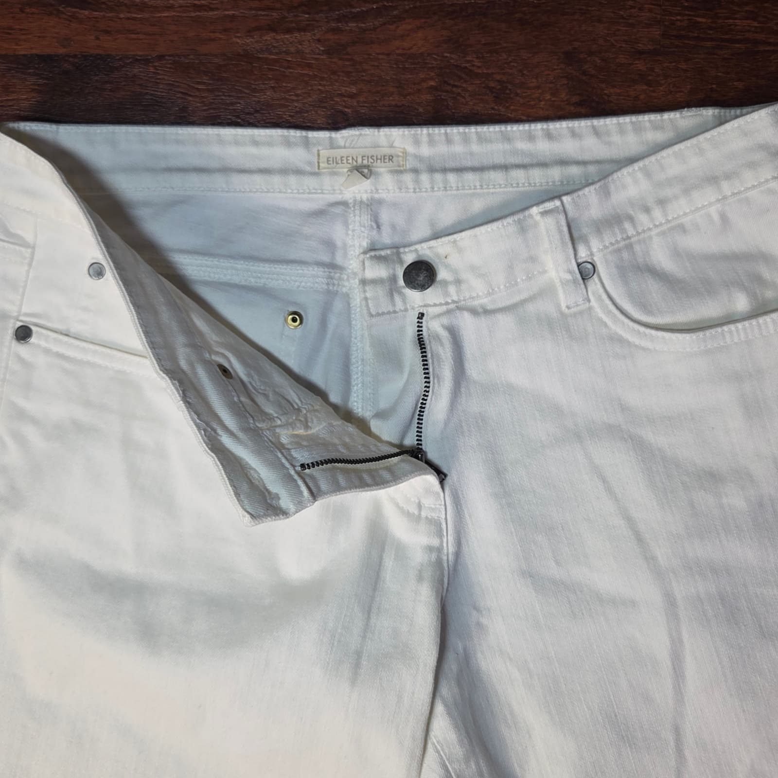 Eileen Fisher White Denim Straight Leg Jeans - Medium - Thumbnail 4