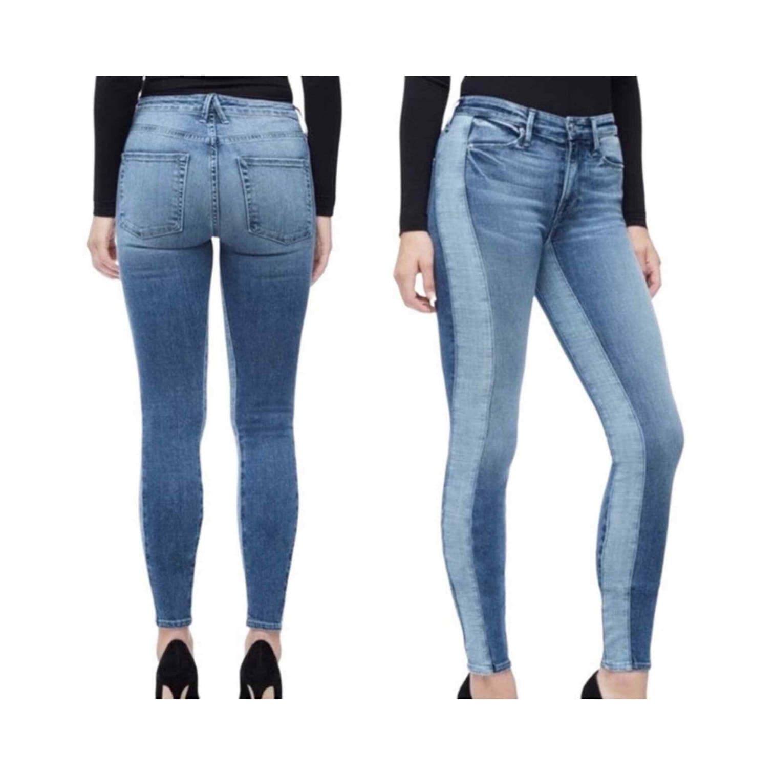 Good American Good Waist Two-Toned High Rise Skinny Jeans, Size 2/26 - Image 1