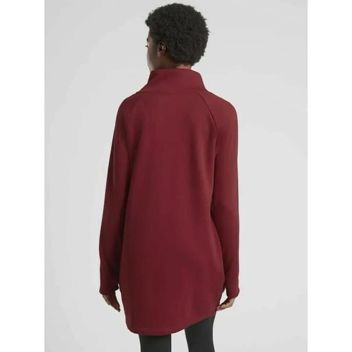 Athleta Cozy Karma Asymmetrical Zip Fleece Tunic Sweatshirt Dress - LT- Maroon - Thumbnail 3