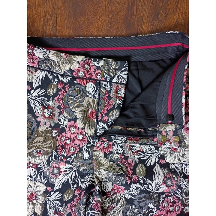 Anthropologie Maeve Jacquard Floral Metallic Slim Trousers, Size - Thumbnail 7