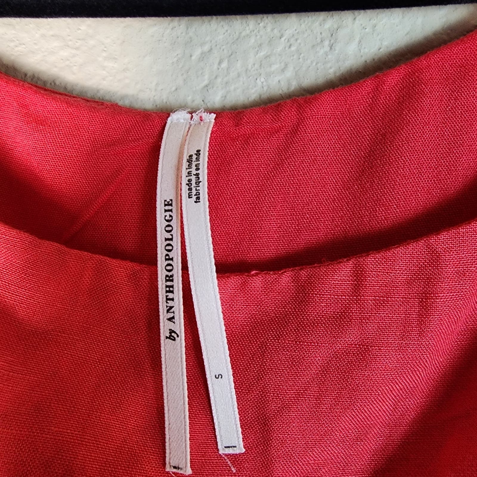 by Anthropologie Red Linen Blend Midi Length Dress Asymmetrical Neckline, S - Thumbnail 8