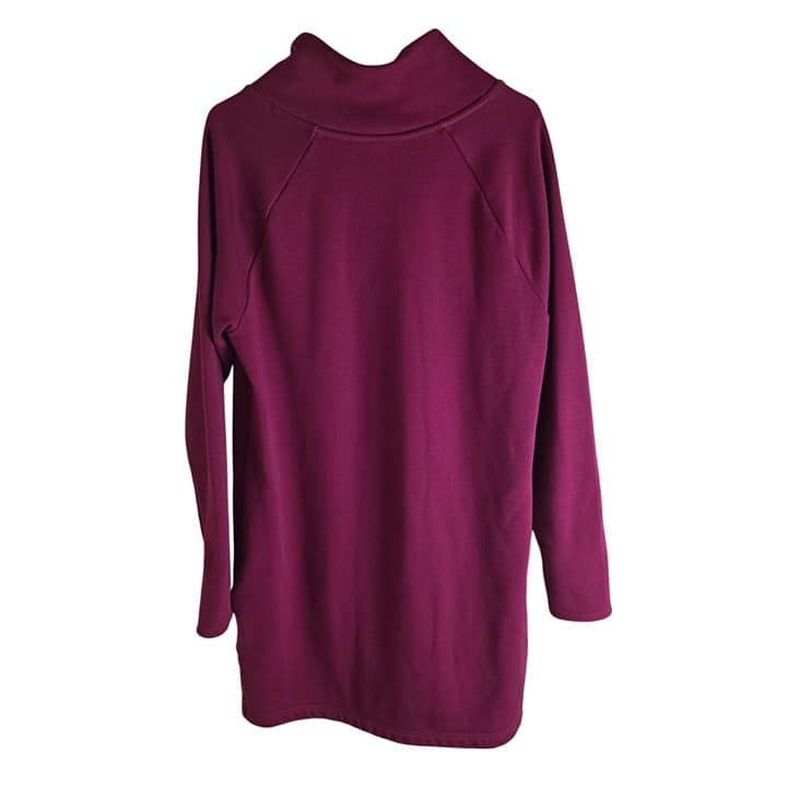 Athleta Cozy Karma Asymmetrical Zip Fleece Tunic Sweatshirt Dress - LT- Maroon - Thumbnail 4
