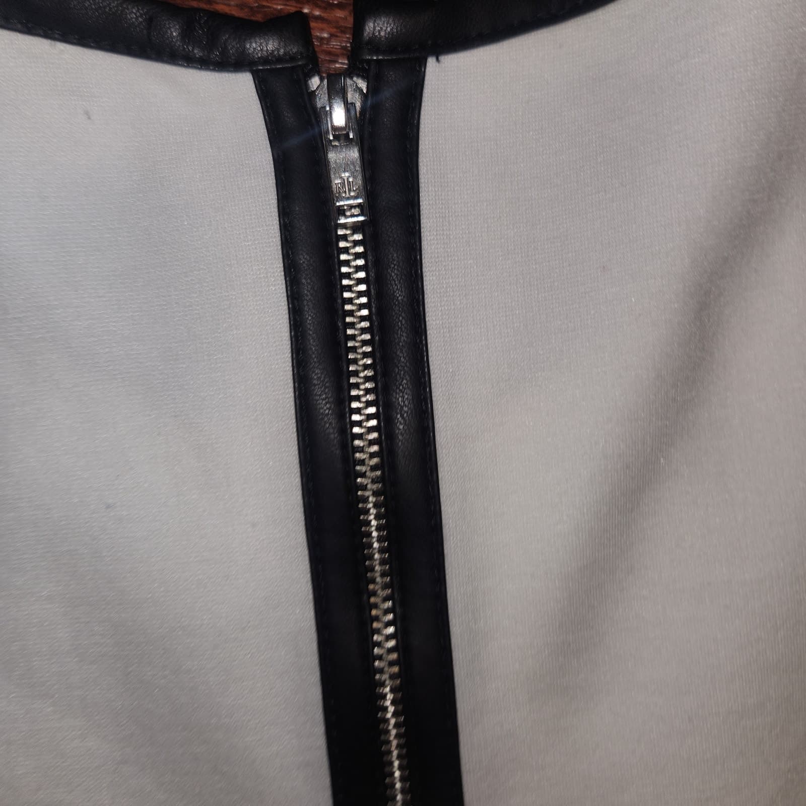 LAUREN Ralph Lauren Sleeveless White Tank Faux Leather Trim, Back Zipper Medium - Thumbnail 4