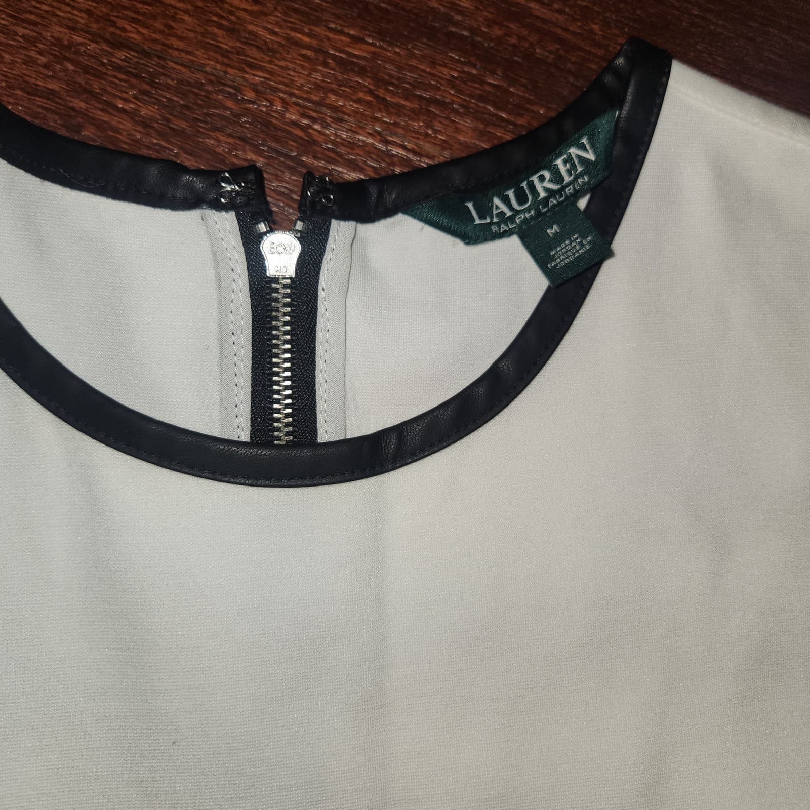 LAUREN Ralph Lauren Sleeveless White Tank Faux Leather Trim, Back Zipper Medium - Thumbnail 6