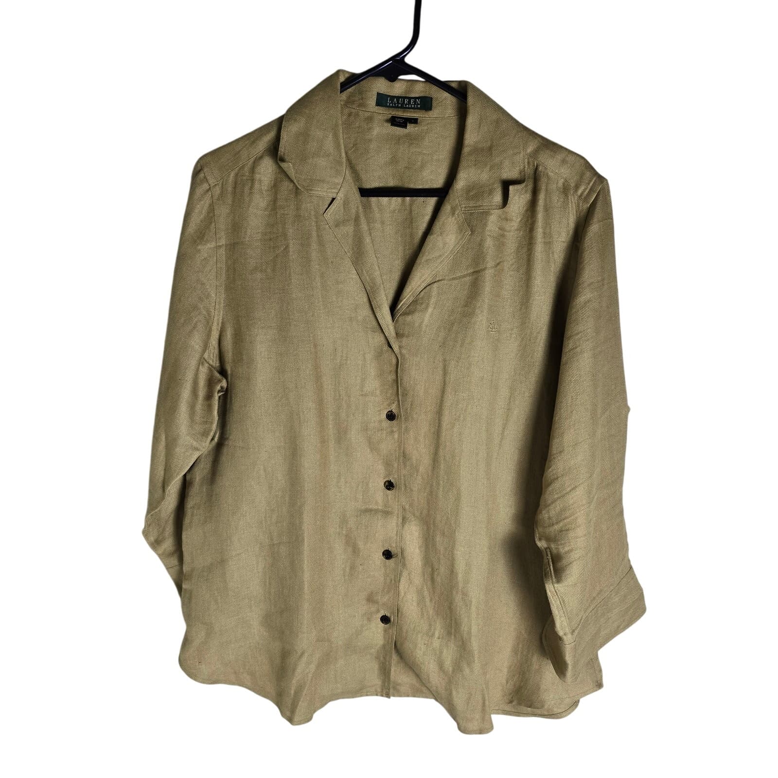 Lauren Ralph Lauren 100% Linen Brown Long Sleeve Button Down, Large - Image 1
