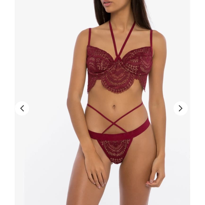 For Love and Lemons Skivvies Lucia Scalloped Wine Colored Lace Halter Bra, M - Thumbnail 2