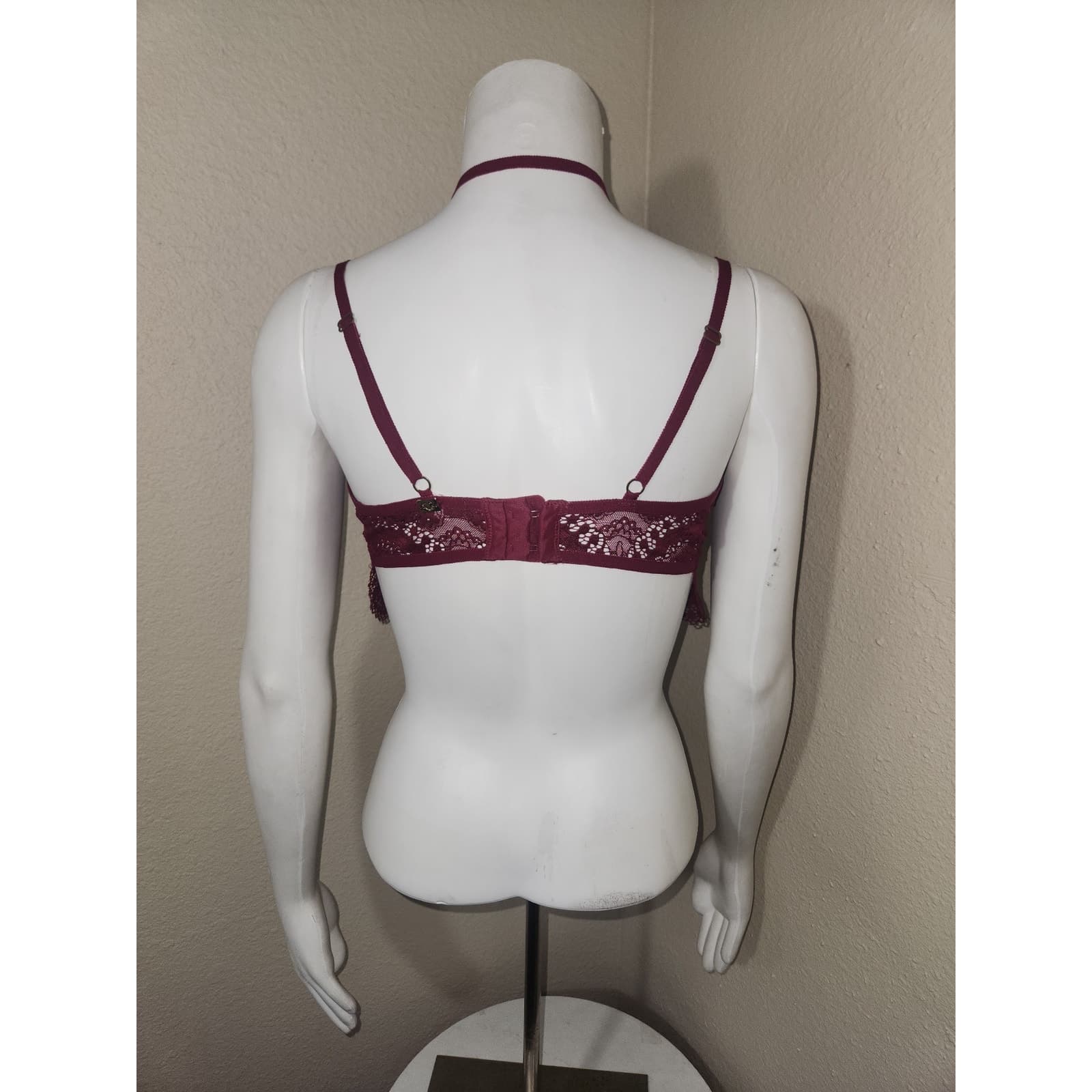 For Love and Lemons Skivvies Lucia Scalloped Wine Colored Lace Halter Bra, M - Thumbnail 8
