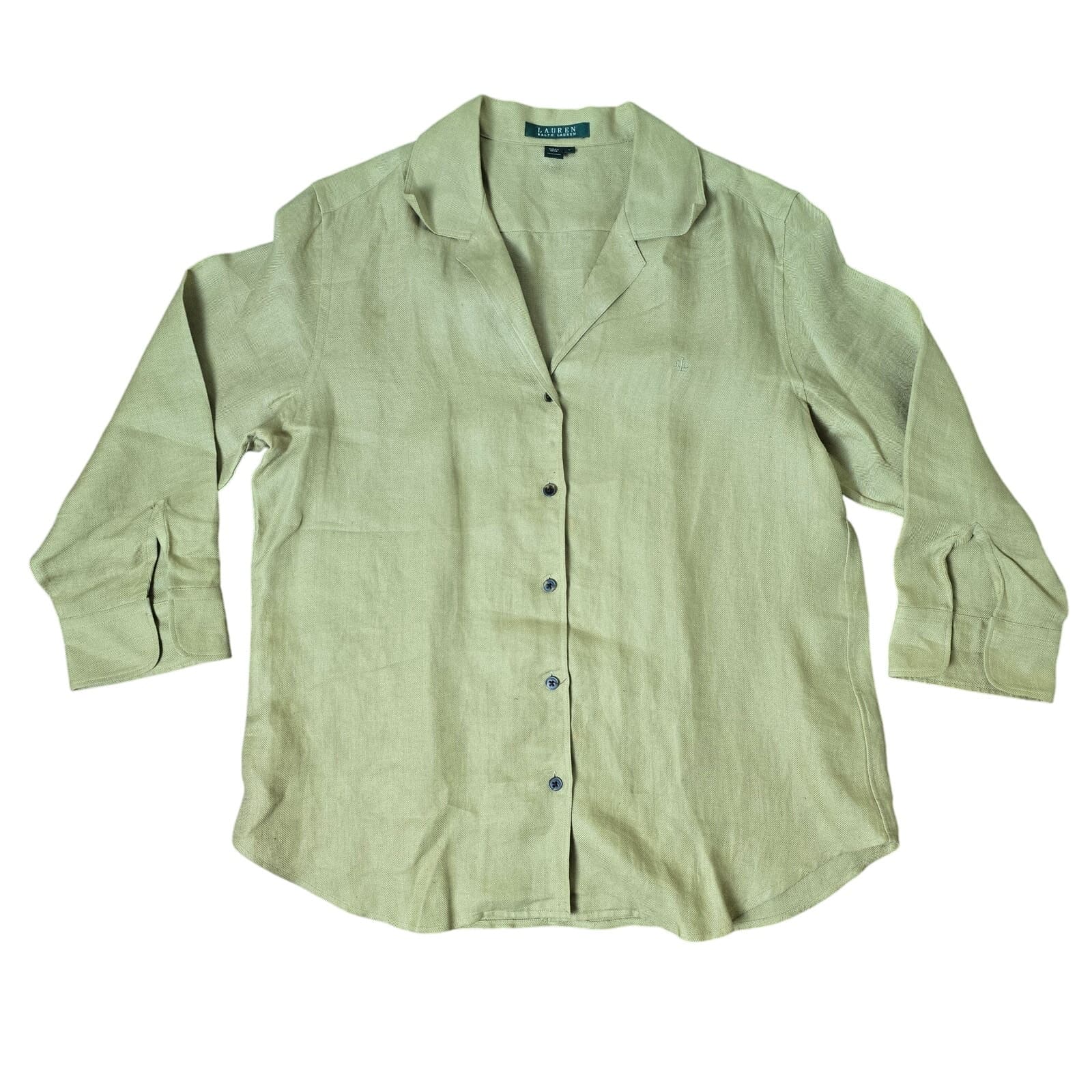 Lauren Ralph Lauren 100% Linen Brown Long Sleeve Button Down, Large - Thumbnail 3