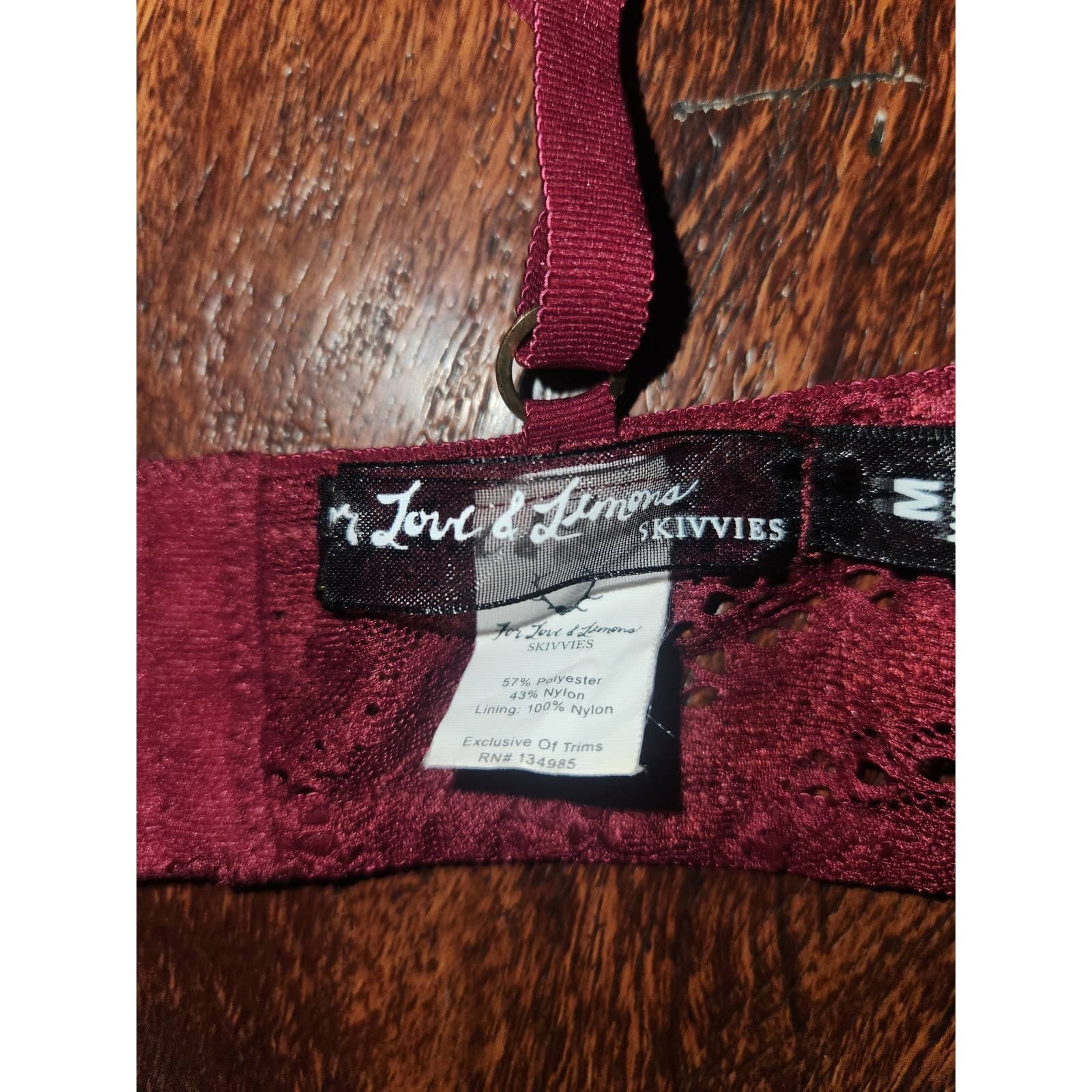 For Love and Lemons Skivvies Lucia Scalloped Wine Colored Lace Halter Bra, M - Thumbnail 10