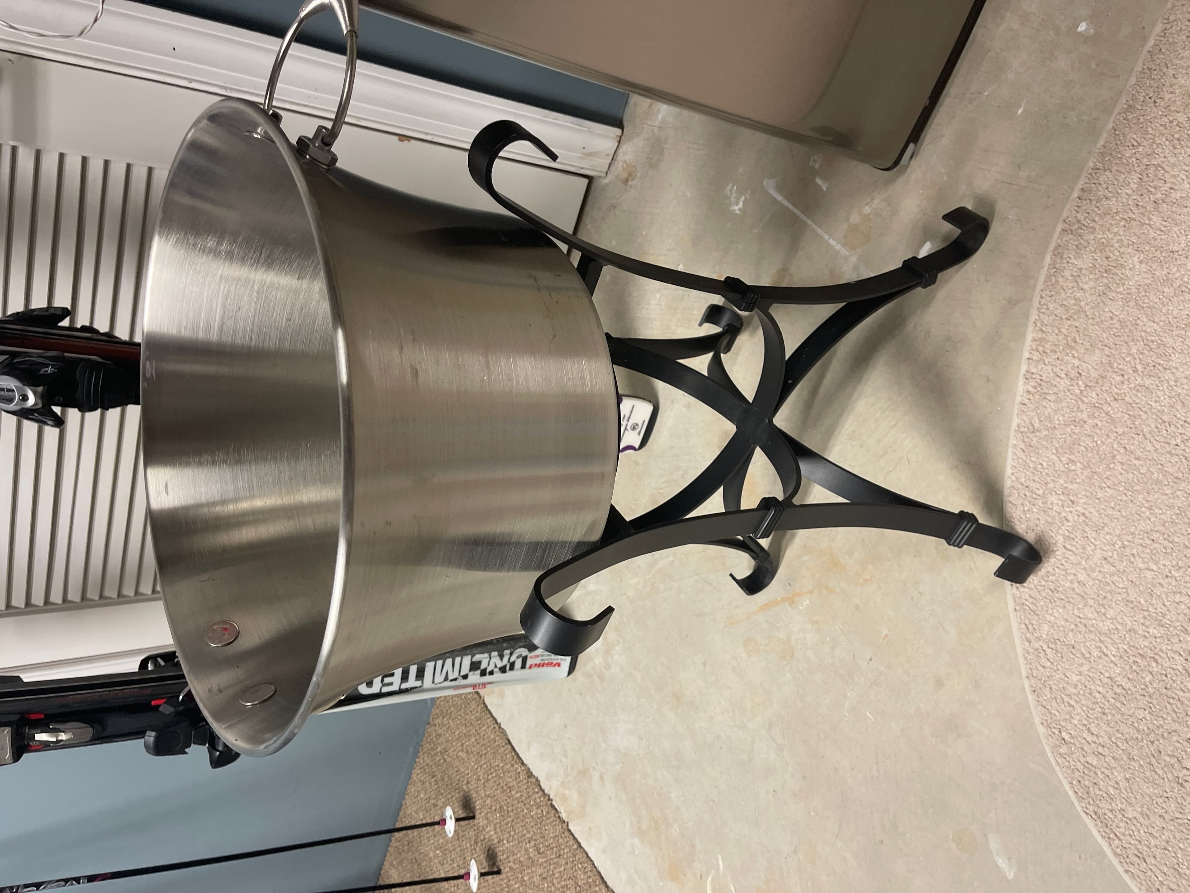 Stainless Steel Ice Bucket with Black Metal Stand - Image 1