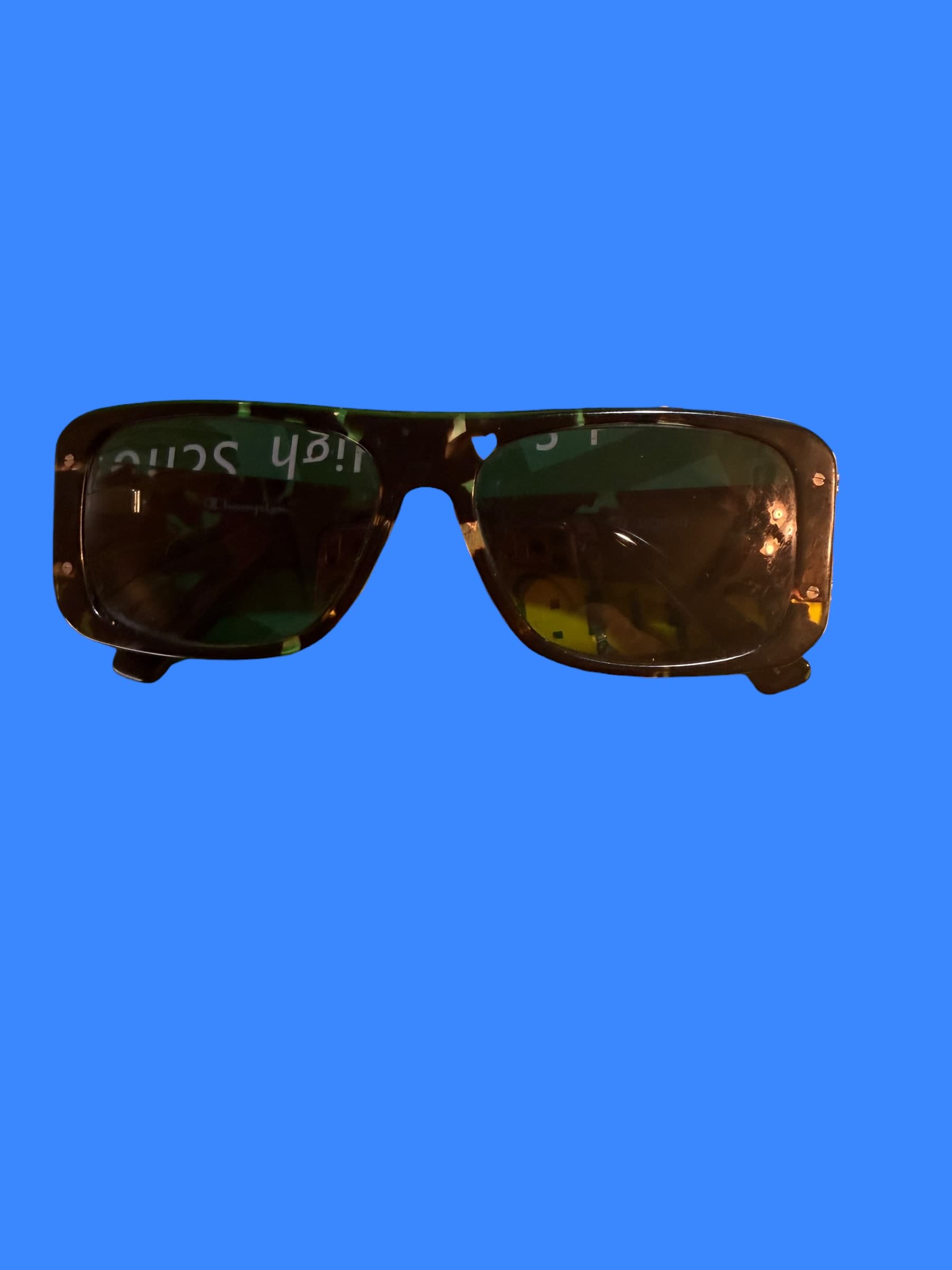 Champion Isaac Y2K Vintage Sunglasses Green Tortoise Shield Rectangular C02 - Thumbnail 2