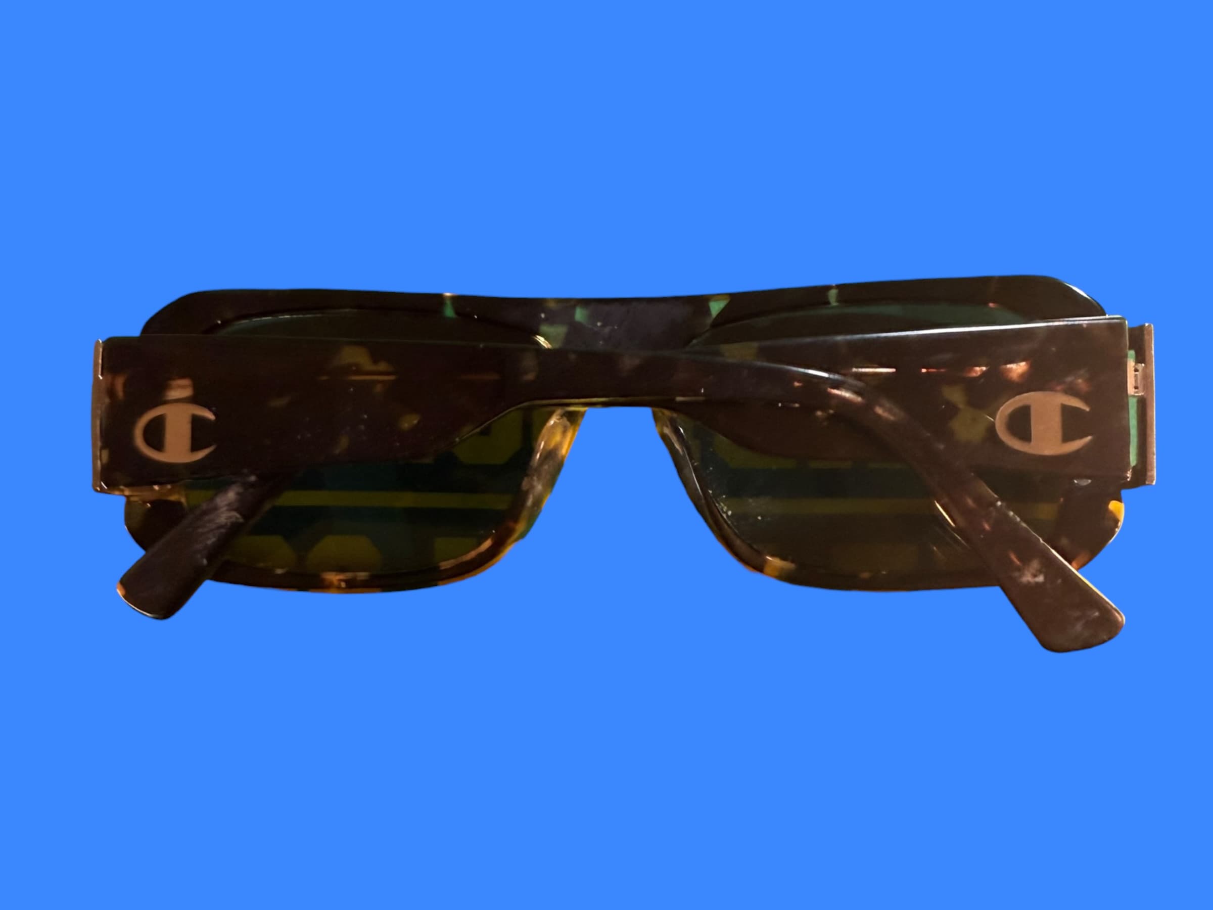 Champion Isaac Y2K Vintage Sunglasses Green Tortoise Shield Rectangular C02 - Thumbnail 5