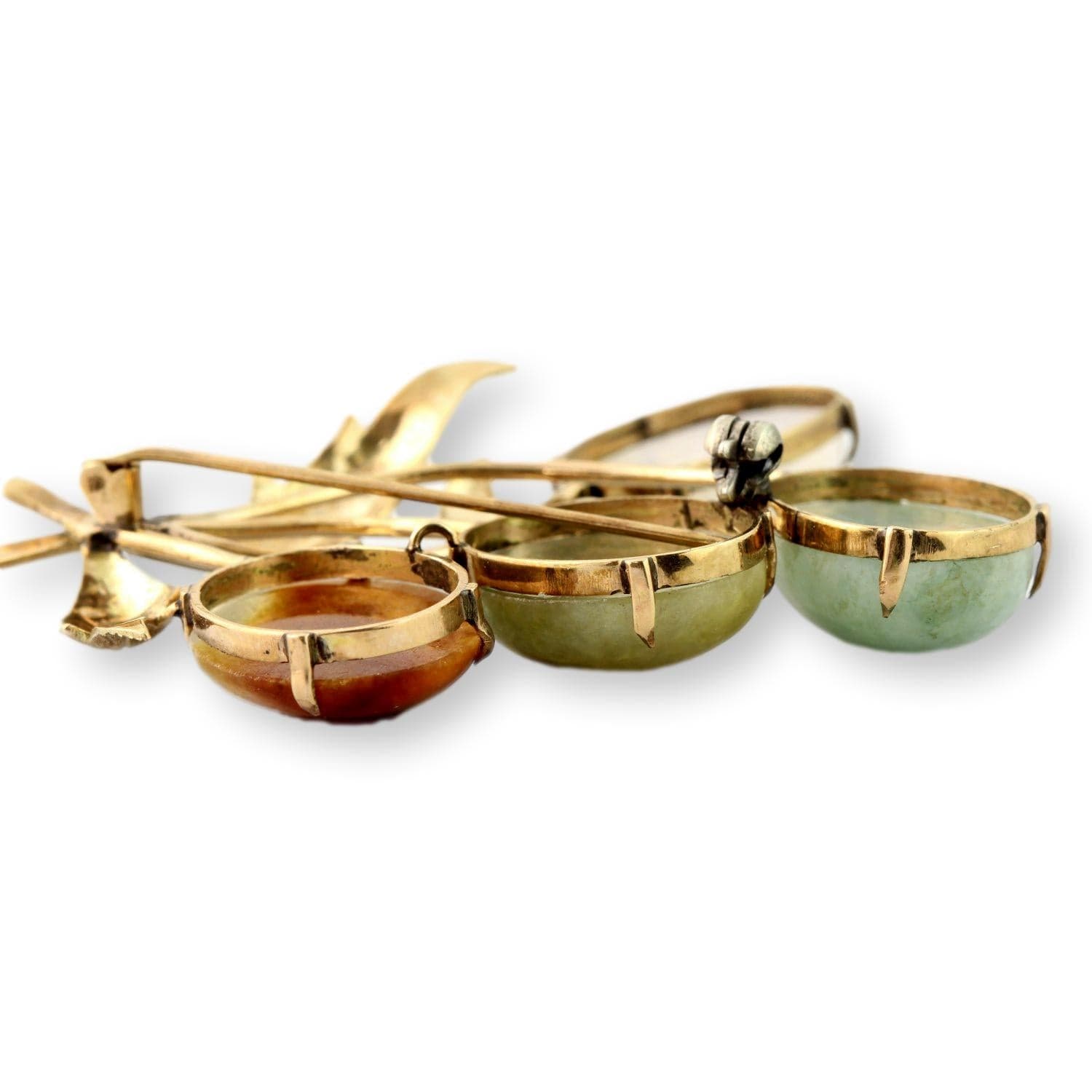 Nephrite Jade Brooch Solid Gold 9K–10K Multi Color Jade Leaf Pin - 2.125"(l) - Thumbnail 6