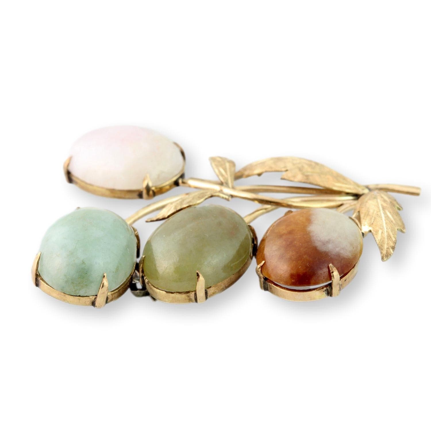 Nephrite Jade Brooch Solid Gold 9K–10K Multi Color Jade Leaf Pin - 2.125"(l) - Thumbnail 2