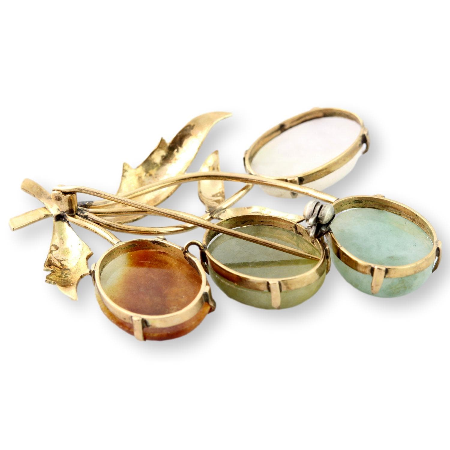 Nephrite Jade Brooch Solid Gold 9K–10K Multi Color Jade Leaf Pin - 2.125"(l) - Thumbnail 5