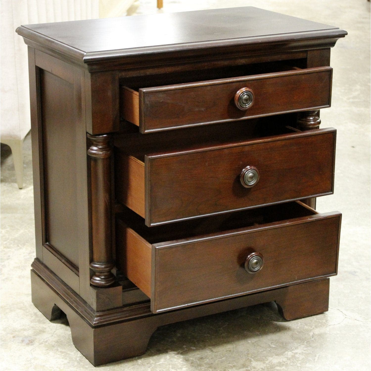 3 Drawer Nightstand w/Pillars - Espresso - Thumbnail 2