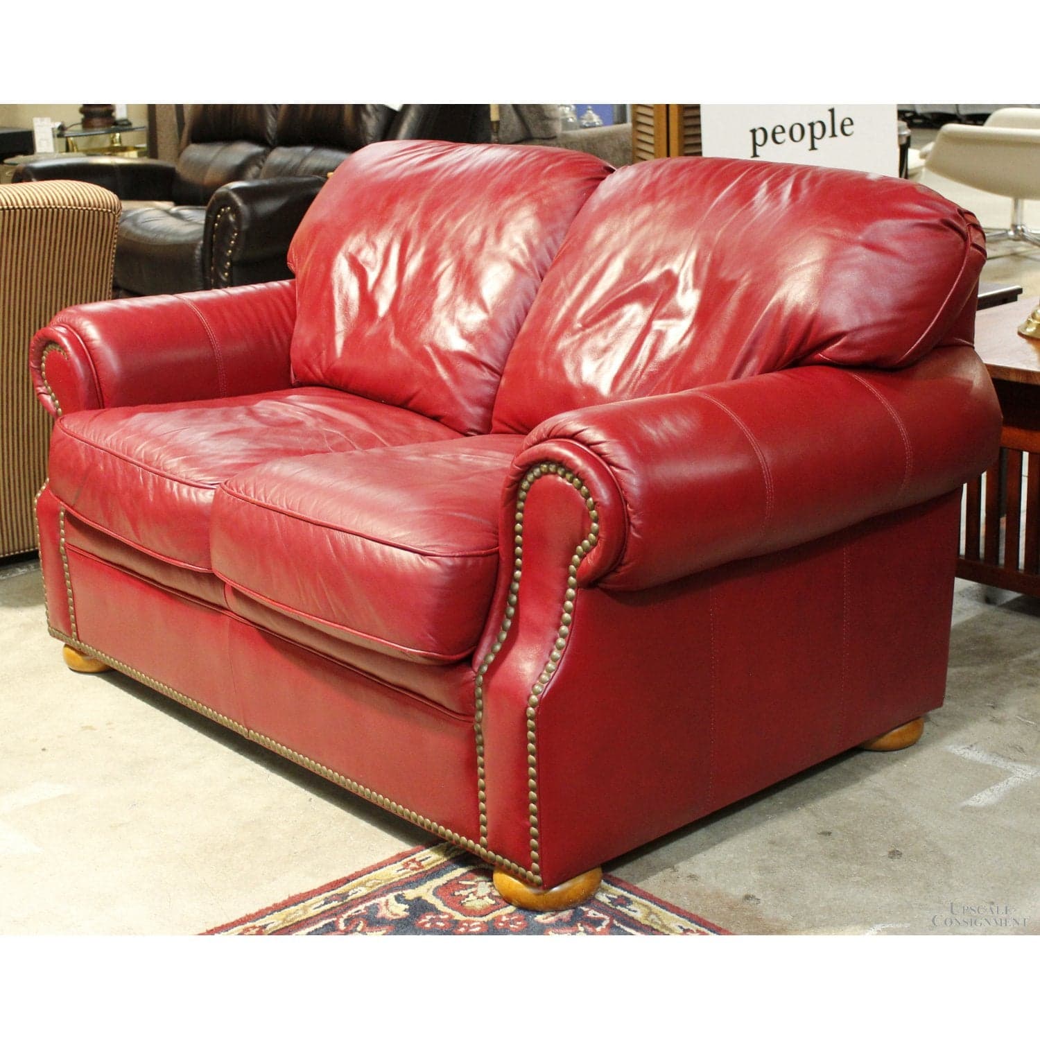 Flexsteel Scarlet Leather Loveseat - Red - Thumbnail 3
