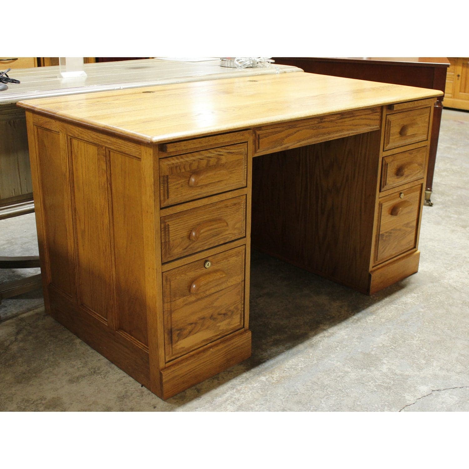 Oak Double Pedestal Desk - Thumbnail 3