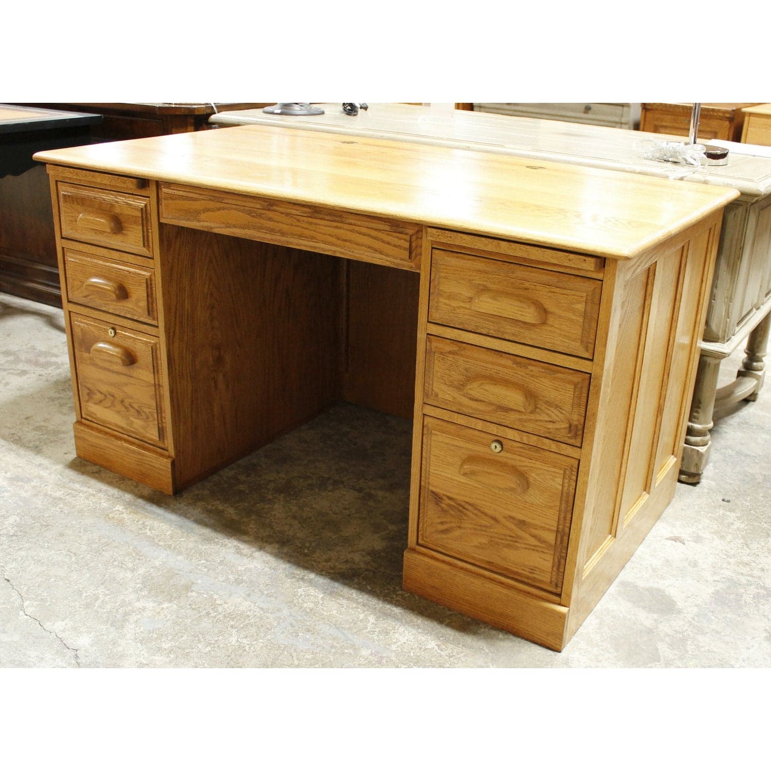 Oak Double Pedestal Desk - Thumbnail 4