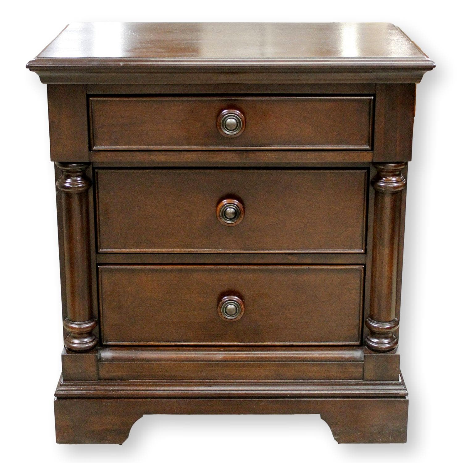 3 Drawer Nightstand w/Pillars - Dark Brown - Image 1