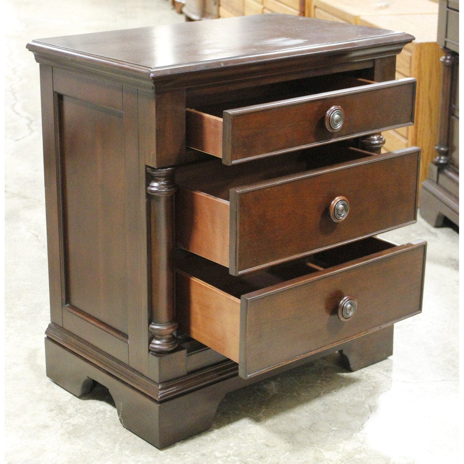 3 Drawer Nightstand w/Pillars - Dark Brown - Thumbnail 2
