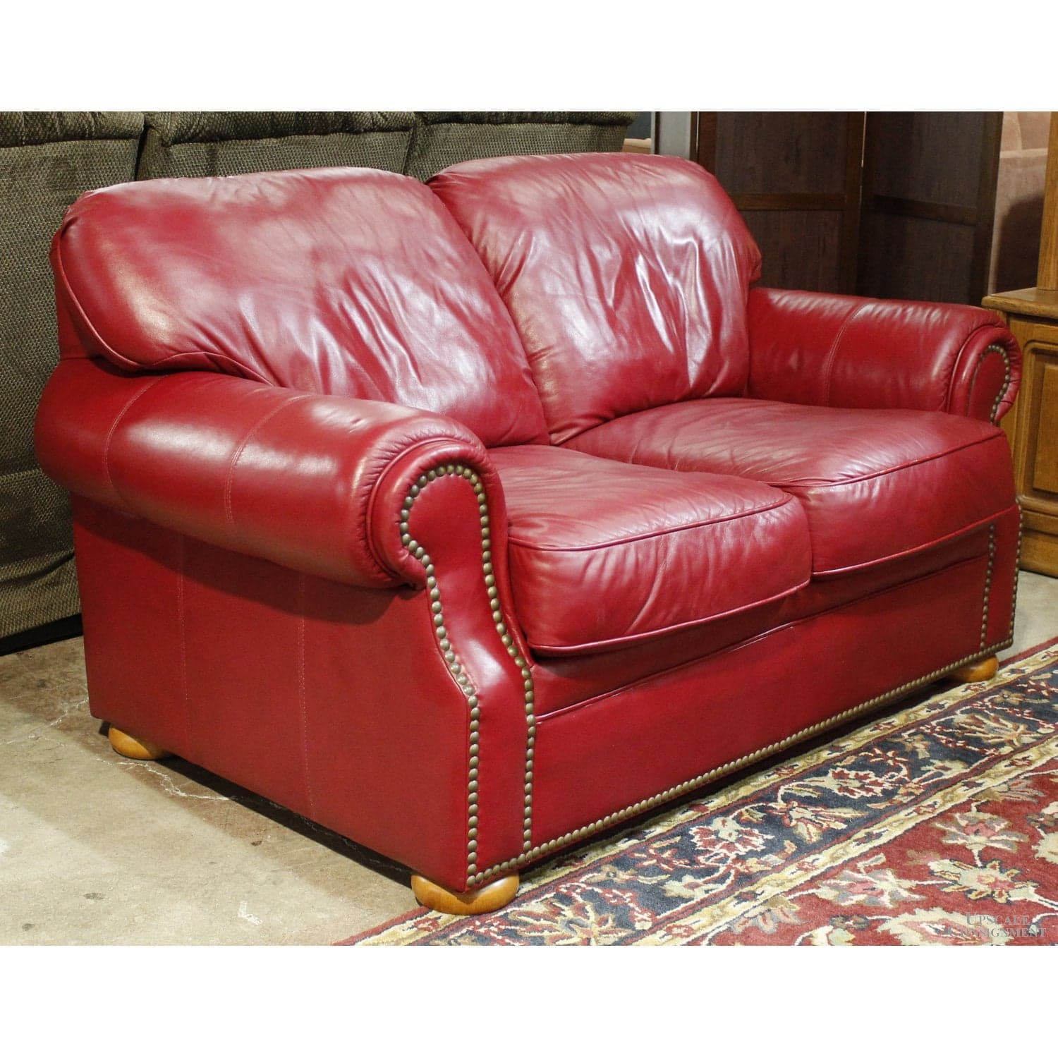Flexsteel Scarlet Leather Loveseat - Red - Thumbnail 2