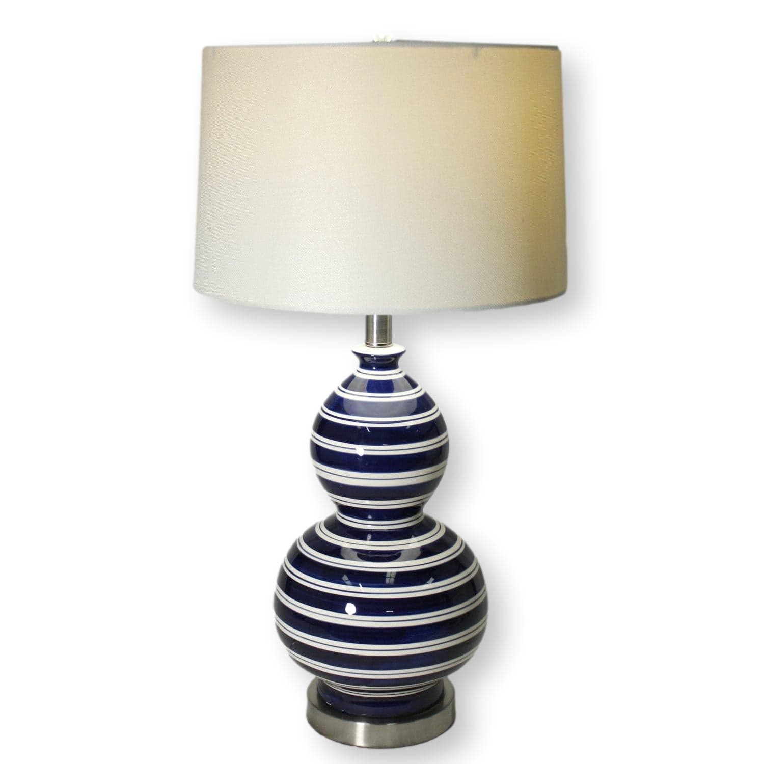 Blue & White Striped Ceramic Table Lamp - Image 1
