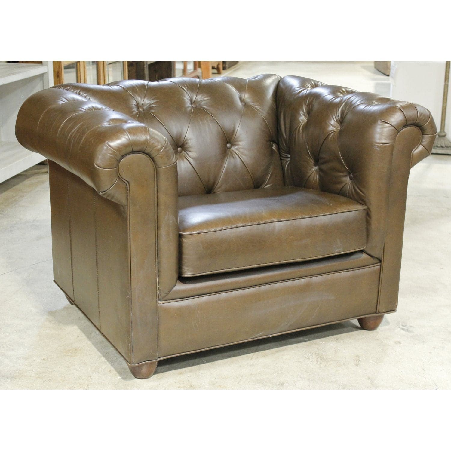 Pottery Barn Brown Leather Chesterfield Club Chair - Brown - Thumbnail 2