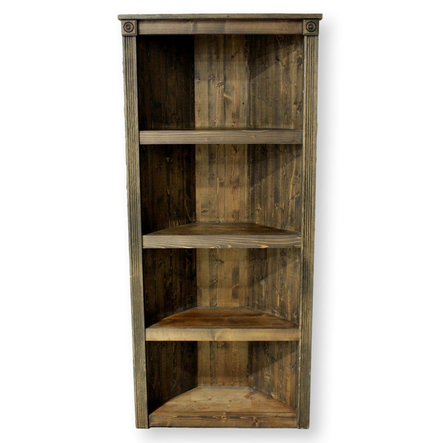 Dark Pine Corner Bookshelf - Smoky Finish - Image 1