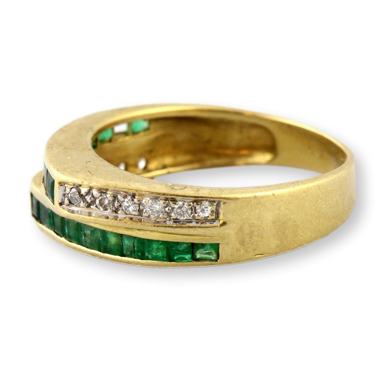 18K Yellow Gold Diamond & Emerald Ring – Tiered Deco-Inspired Design - Size 5.25 - Thumbnail 2