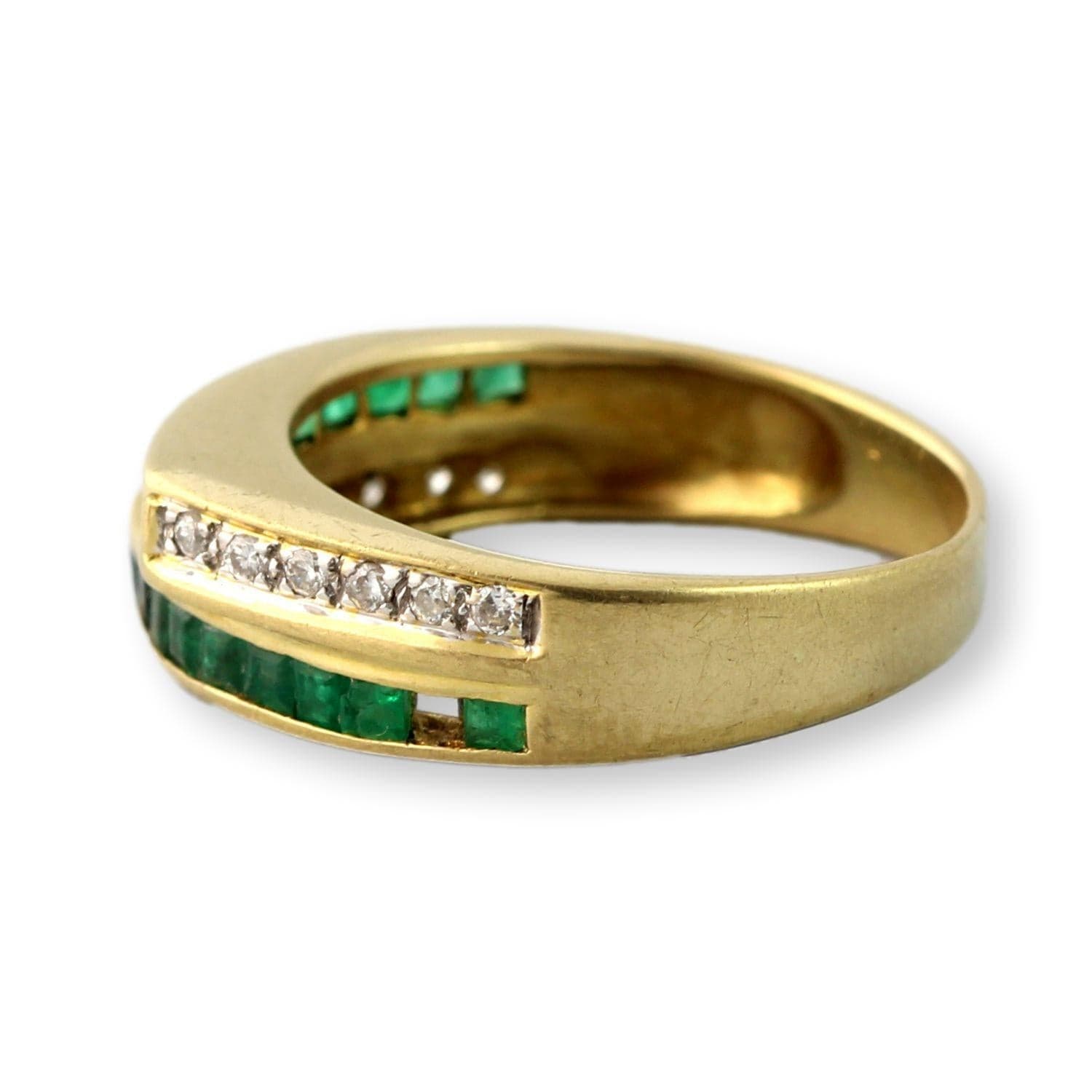 18K Yellow Gold Diamond & Emerald Ring – Tiered Deco-Inspired Design - Size 5.25 - Thumbnail 5
